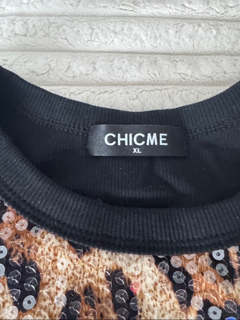 chic Leopard Sequin Halter Tank Top in Black and Tan - Picture 2 of 3